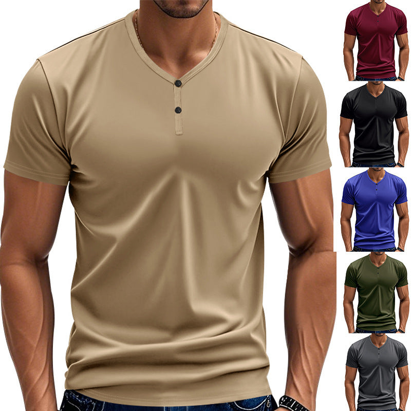 Herren Kurzarm Henley-T-Shirt mit strukturiertem V-Ausschnitt R&B