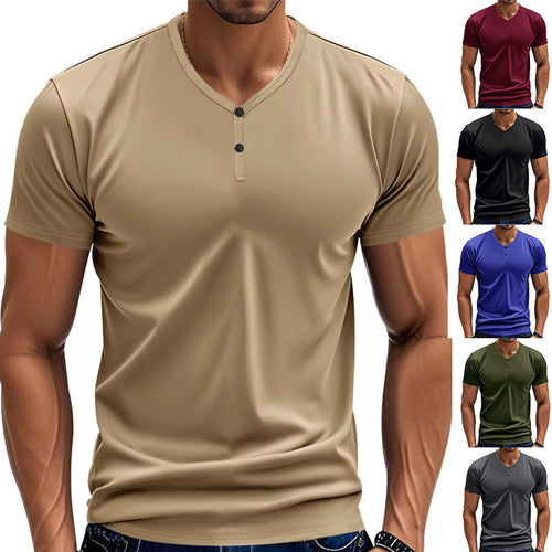 Herren Kurzarm Henley-T-Shirt mit strukturiertem V-Ausschnitt R&B