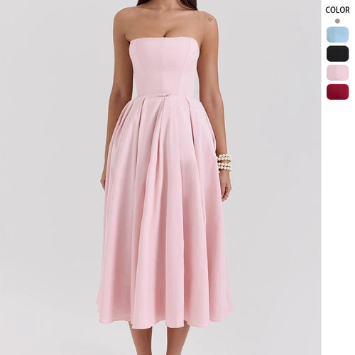 Damen Taillesenkende Midi-Kleid mit schulterfreiem Design und eleganter Faltenstruktur R&B