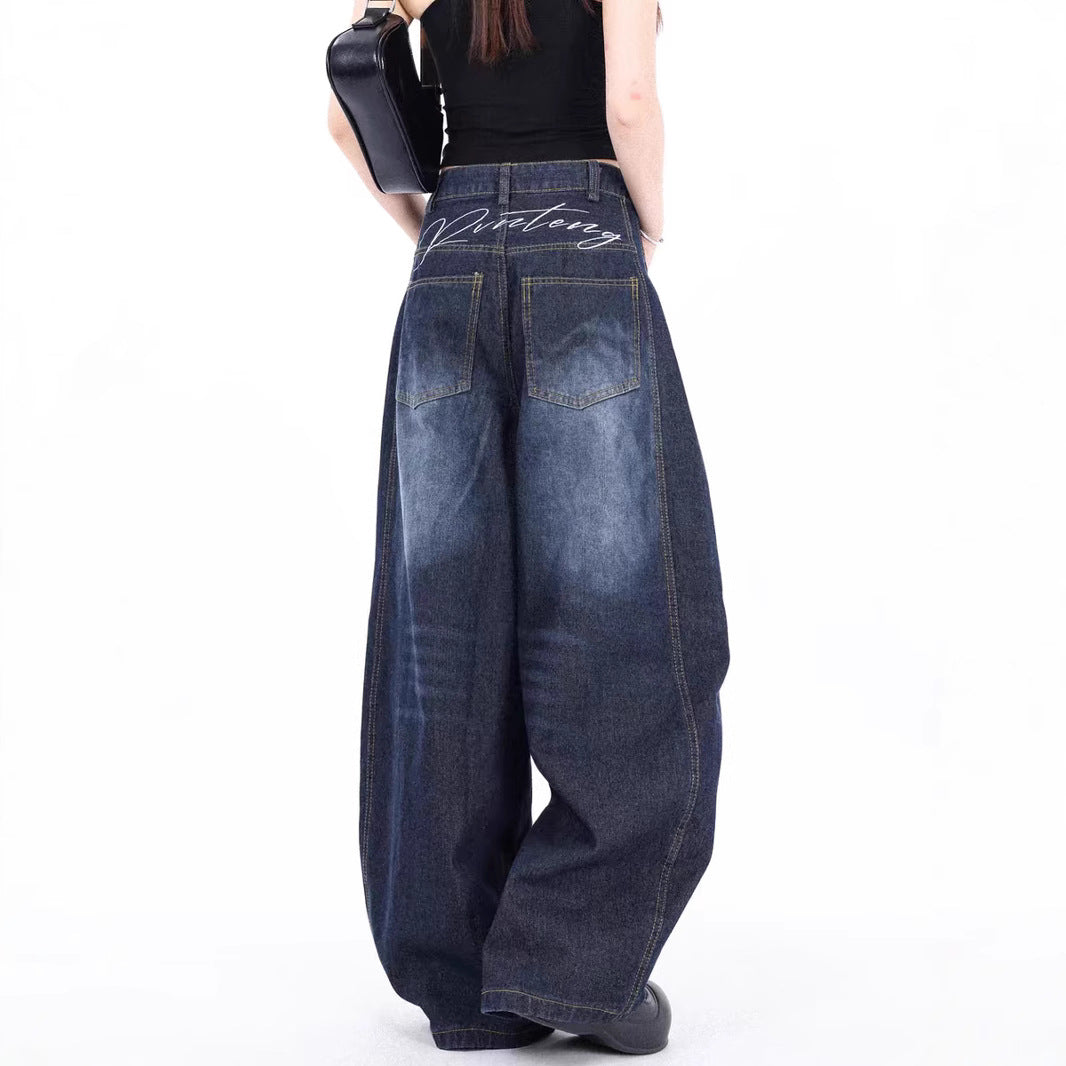 Damen Weite Denim-Hose mit hohem Bund und trendigem Schnitt R&B