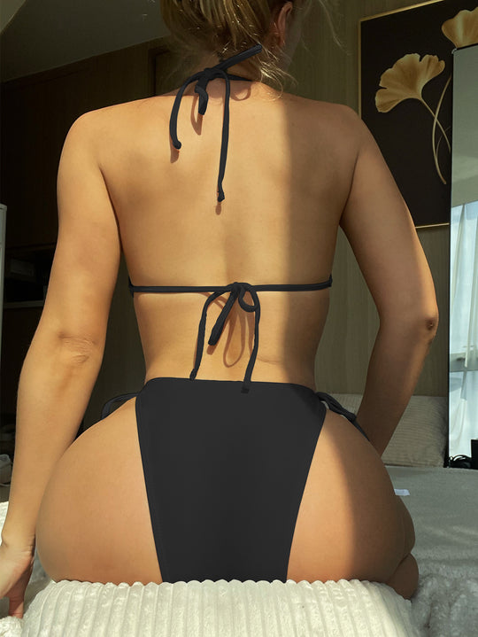 Damen Hochgeschnittener String-Bikini mit kreuzförmigem Oberteil R&B