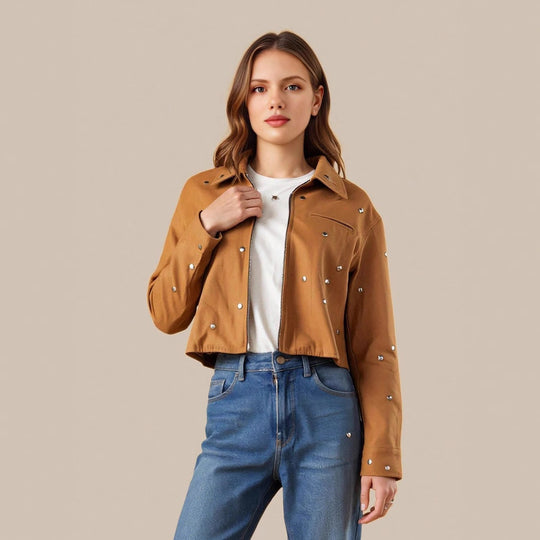 Damen modische kurz geschnittene Jacke mit Nieten R&B