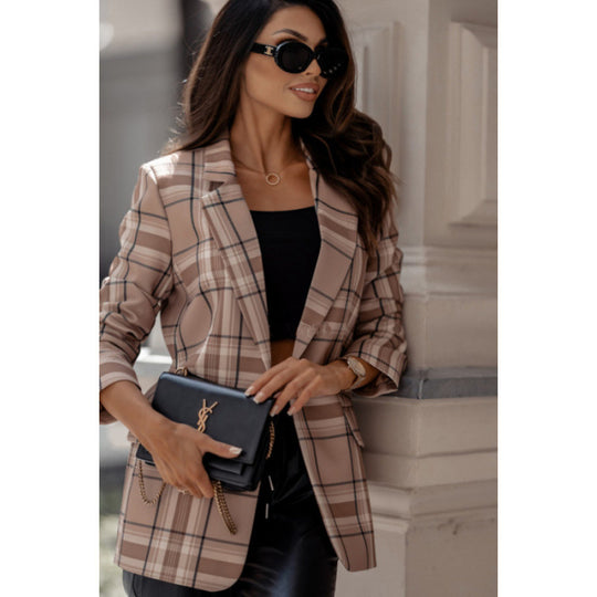 Damen Karoblazer im modernen Oversized-Schnitt mit eleganten Details R&B