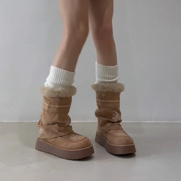 Damen Winterstiefel mit flauschigem Kragen und stilvollen Schneeflocken-Motiven R&B