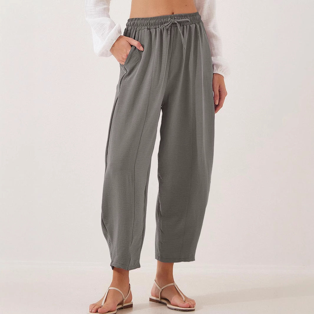 Damen entspannte Freizeithose mit elastischem Bund und praktischen Taschen R&B