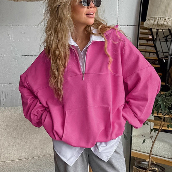Damen lässiger Oversized-Pullover mit Stehkragen R&B