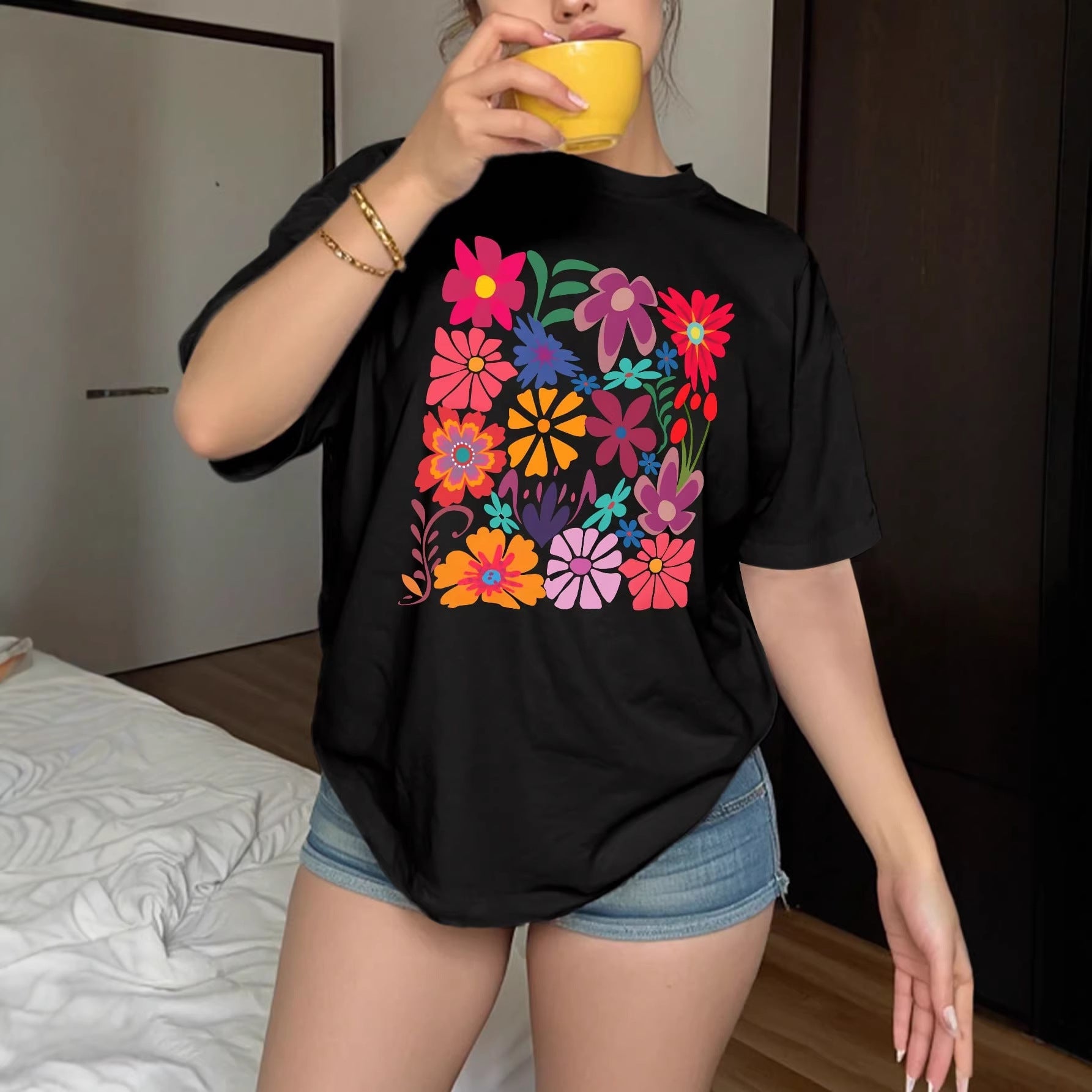 Damen T-Shirt mit buntem Blumenprint R&B