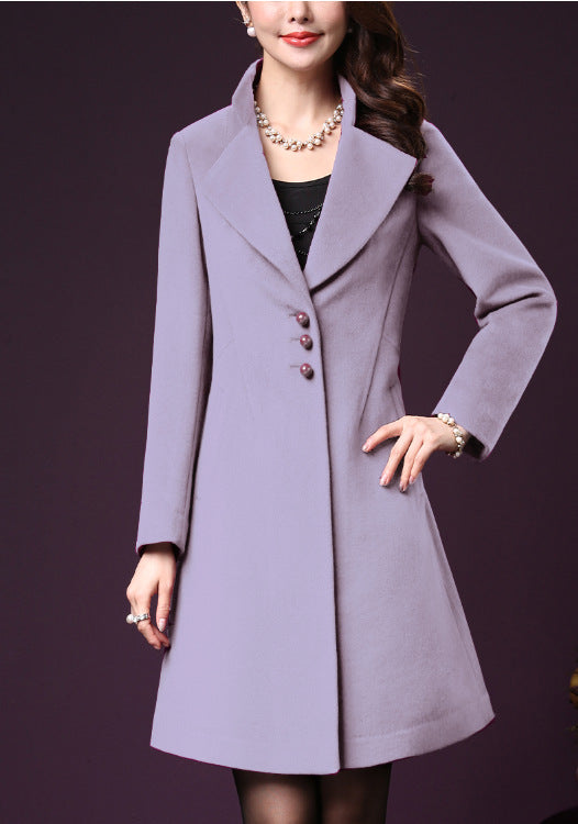 Damen klassischer, taillierter Wollmantel mit elegantem Revers R&B