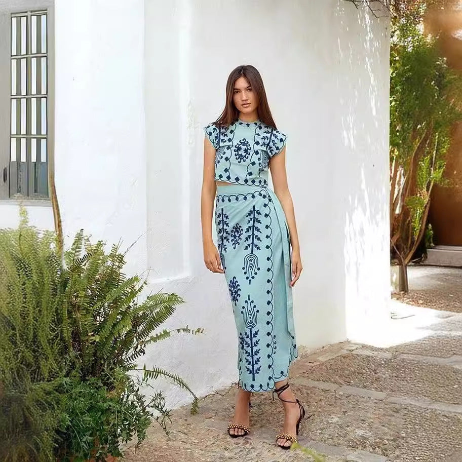 Damen Zweiteiliges Set mit floraler Stickerei und bequemer Bundlösung R&B