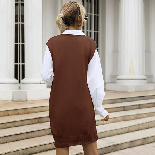 Damen Strickkleid mit modernem Zopfmuster und elegantem V-Ausschnitt R&B