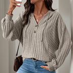 Damen Strickpullover mit Kapuze und Knopfdetail R&B