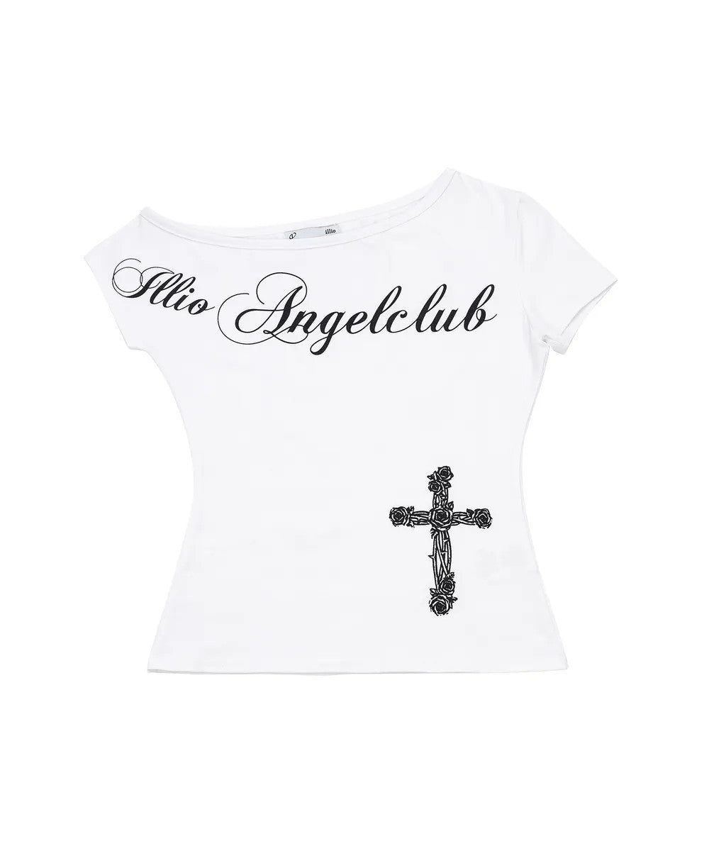 Damen Off-Shoulder T-Shirt mit Kreuzmotiv R&B