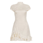 Damen elegant geschnittenes Chiffon-Kleid mit Rüschenkante R&B