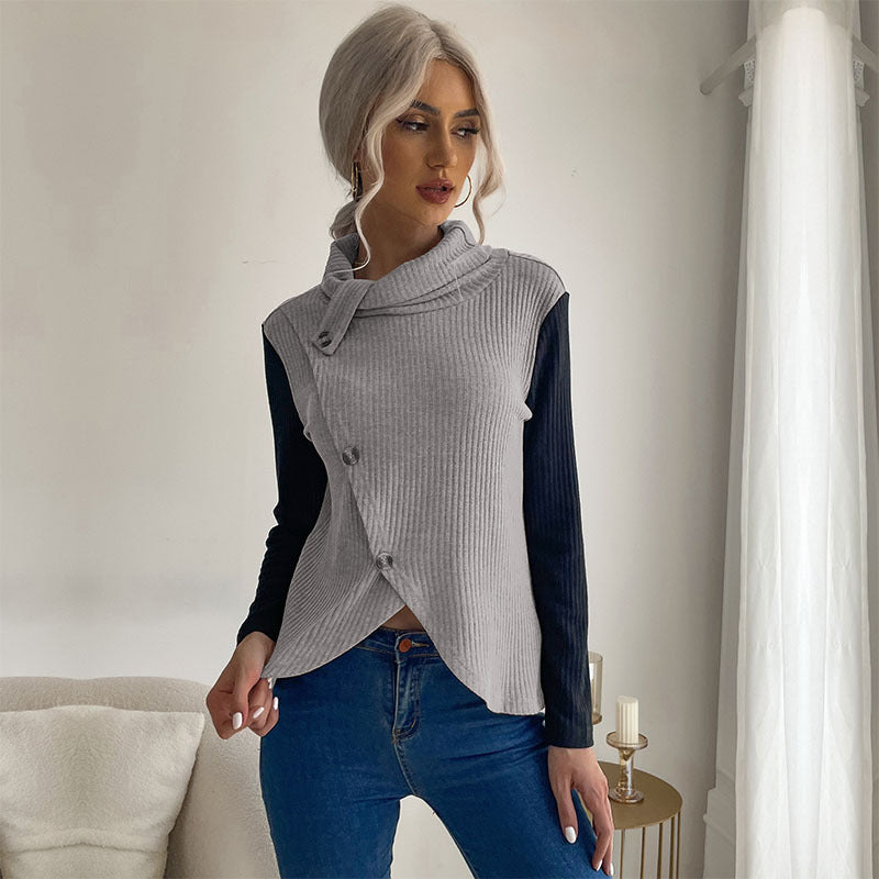 Damen Strickoberteil mit asymmetrischem Reverskragen und dekorativen Knöpfen R&B