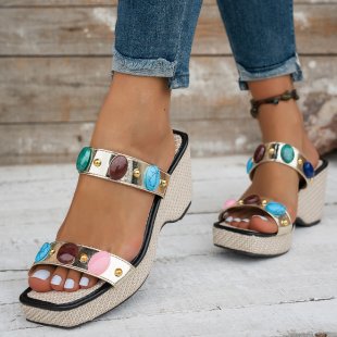 Damen Wedge-Sandalen mit glitzerndem Riemen und komfortablem Fußbett R&B
