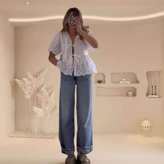 Damen Bluse mit Schnittdetails und Luftig-weitem Design R&B