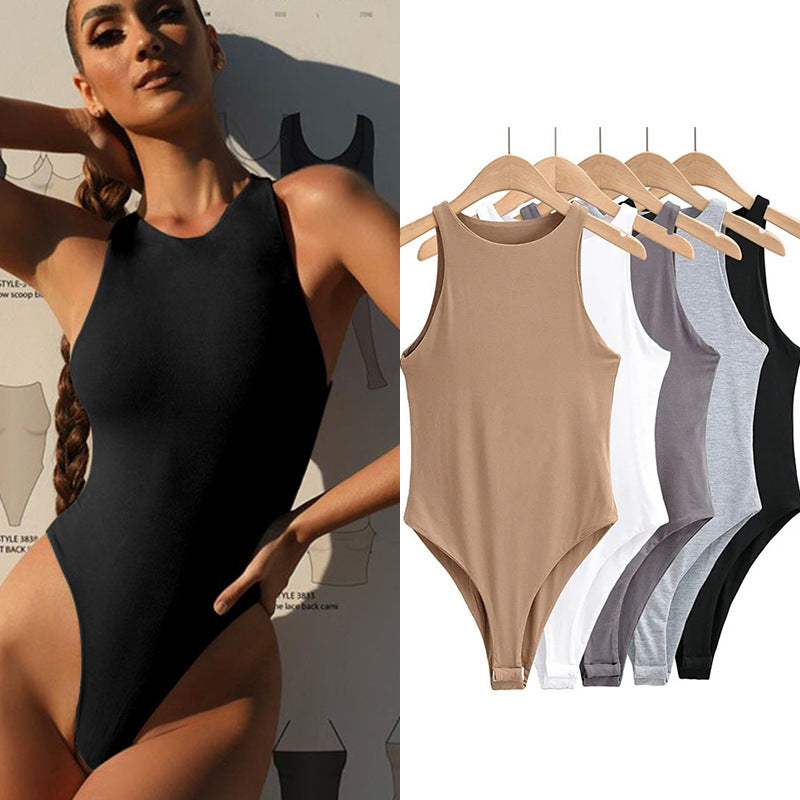 Damen sportlicher Einteiler mit hohen Beinausschnitten und rundem Halsausschnitt R&B