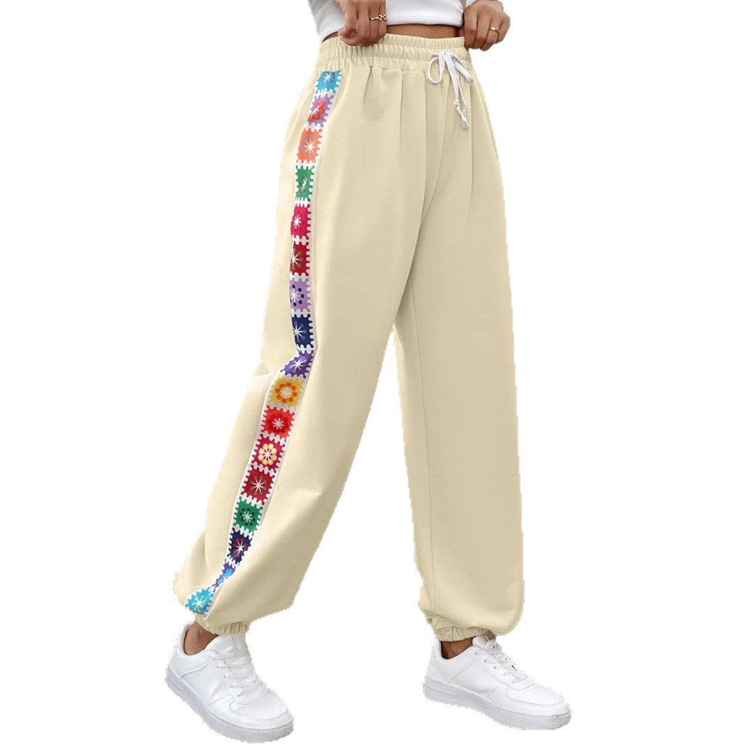 Damen Freizeit-Hose mit buntem Blumenmuster und elastischem Bund R&B