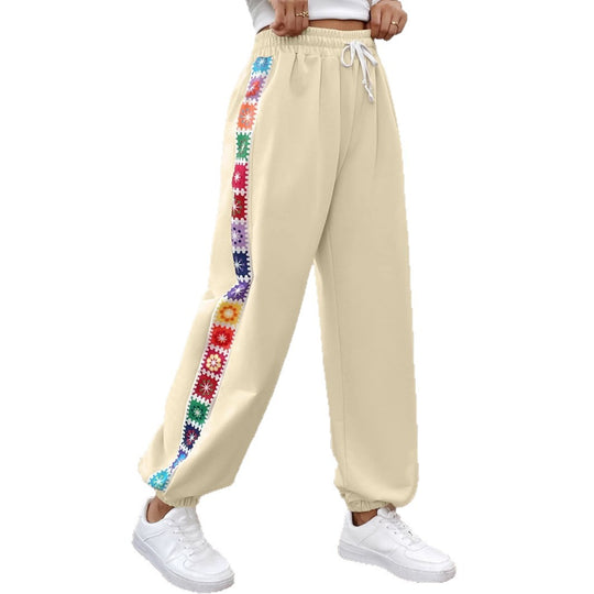 Damen Freizeit-Hose mit buntem Blumenmuster und elastischem Bund R&B