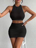 R&B | Ärmelloses Neck Tube Top Weste Hip Wrap Set
