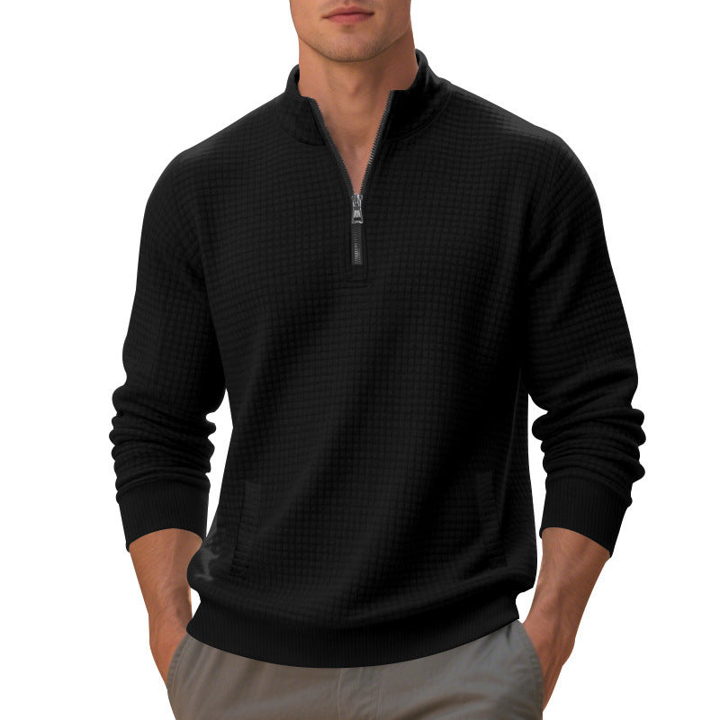 Herren sportlicher Pullover mit Reißverschluss und strukturierter Oberfläche R&B