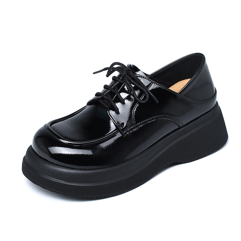 Damen Modische Plateau-Schnürschuhe mit glänzendem Lackfinish und komfortablem Fußbett R&B