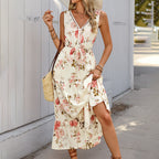 Damen Maxikleid mit floralem Muster und elastischem Taillenband R&B