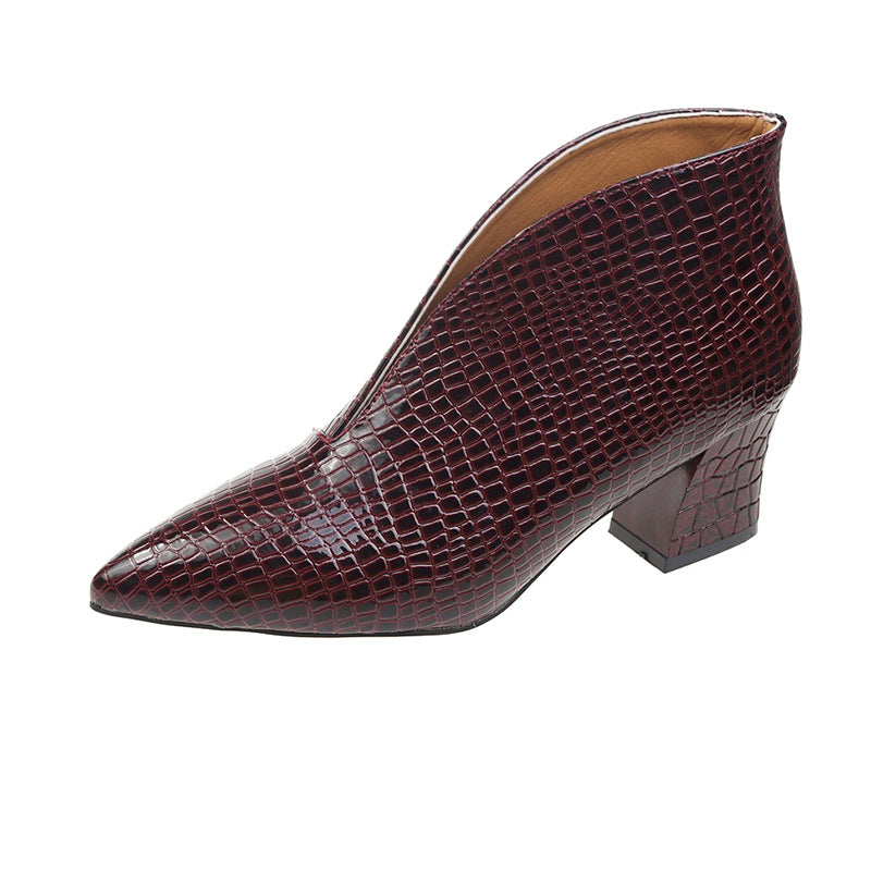 Damen nan spitze Stiefelette mit Krokoprägung und niedrigem Kittenabsatz R&B