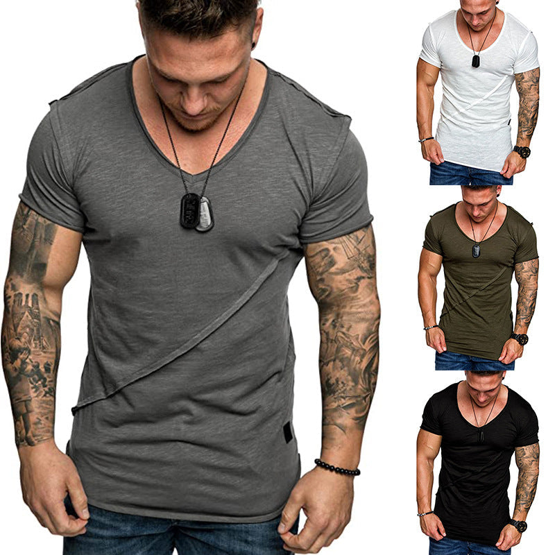 Herren V-Ausschnitt T-Shirt aus hochwertiger Baumwolle mit strukturierter Oberfläche