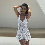 Damen gehäkeltes Strandkleid mit raffinierter Blumenspitze R&B