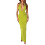 Damen Elegantes Maxikleid mit tiefem V-Ausschnitt und figurbetontem Schnitt R&B