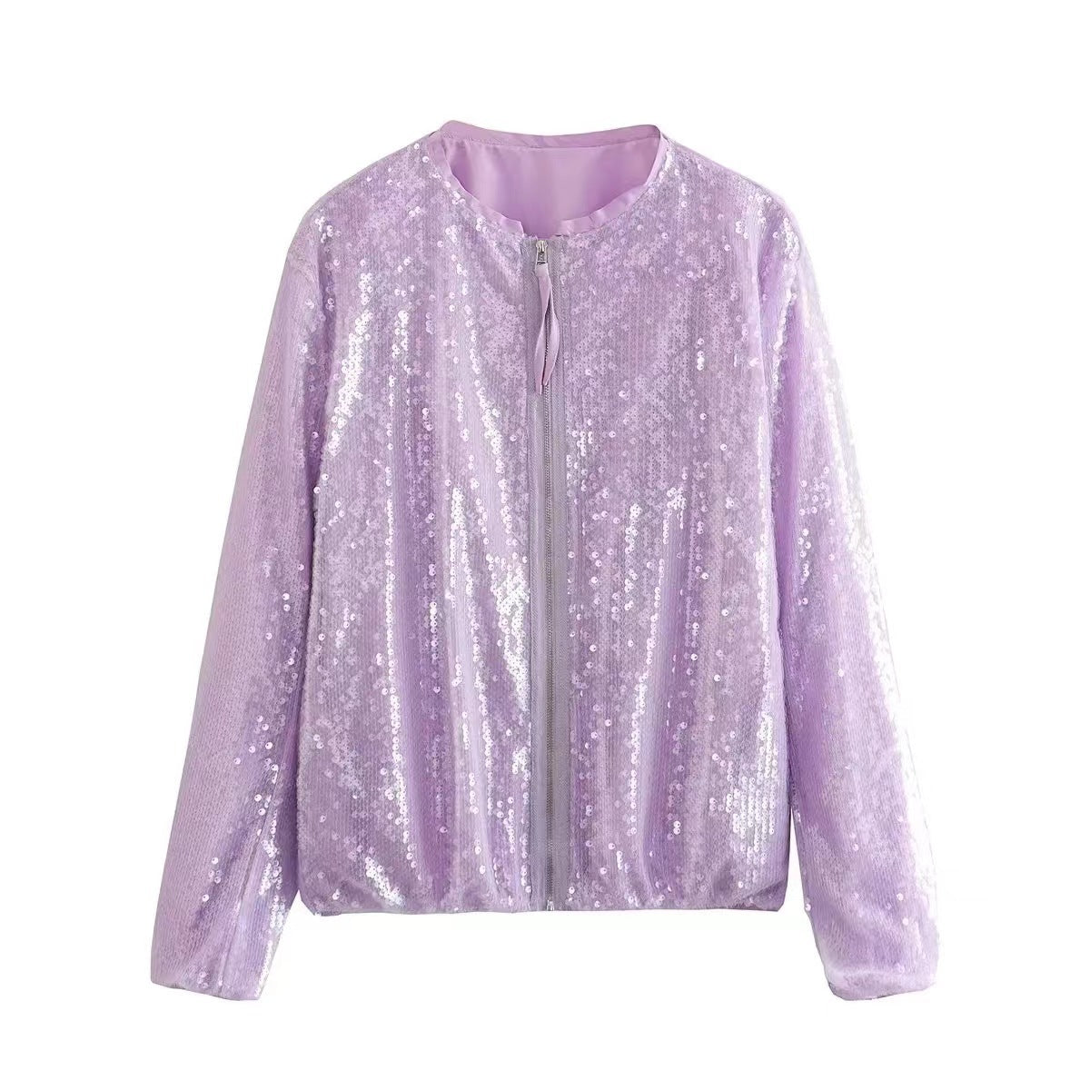 Damen Paillettenjacke mit durchgehendem Reißverschluss und elegantem Stehkragen R&B