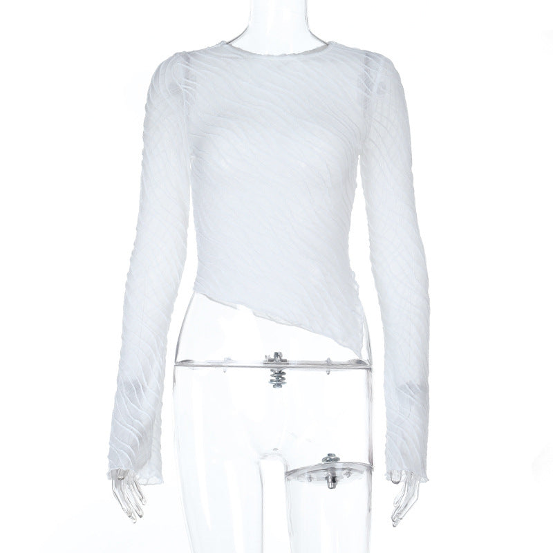 Damen Elegantes Langarm Transparenttop mit strukturiertem Design R&B