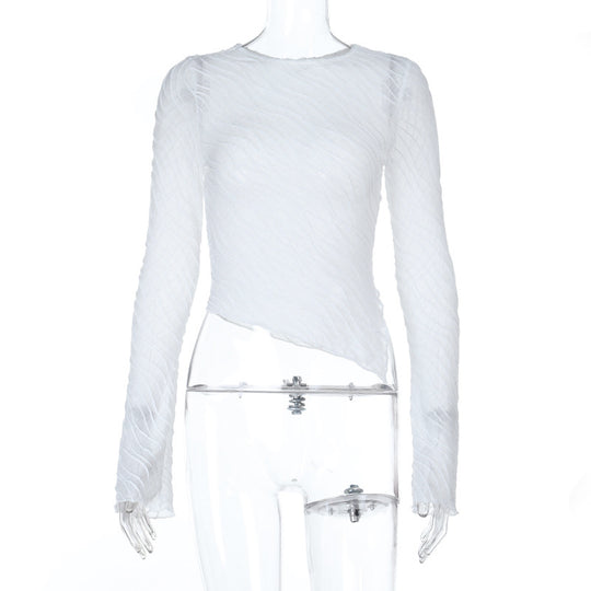 Damen Elegantes Langarm Transparenttop mit strukturiertem Design R&B