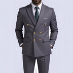 Herren nan doppelreihiger Slim-Fit Anzug mit goldenen Zierknöpfen und schmaler Businesshose R&B
