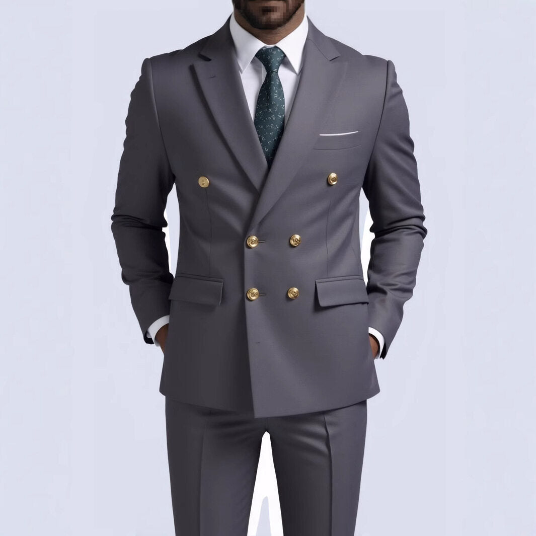 Herren nan doppelreihiger Slim-Fit Anzug mit goldenen Zierknöpfen und schmaler Businesshose R&B