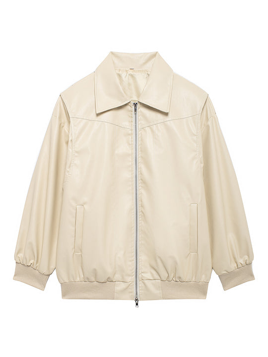 Damen Kunstlederjacke mit lässigem Schnitt und elastischem Saum R&B