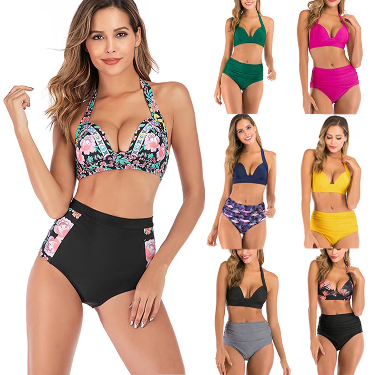 Damen Hochtailliertes Bikini-Set mit verstellbarem Oberteil R&B