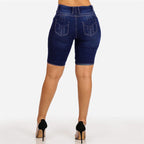 Damen Jeans-Shorts mit hohem Taillenbund und modischen Knopfdetails R&B
