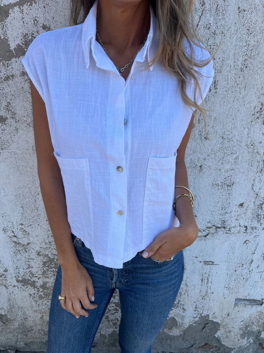Damen Hemdblusenshirt mit einzigartigem Schnitt und praktischen Taschen R&B