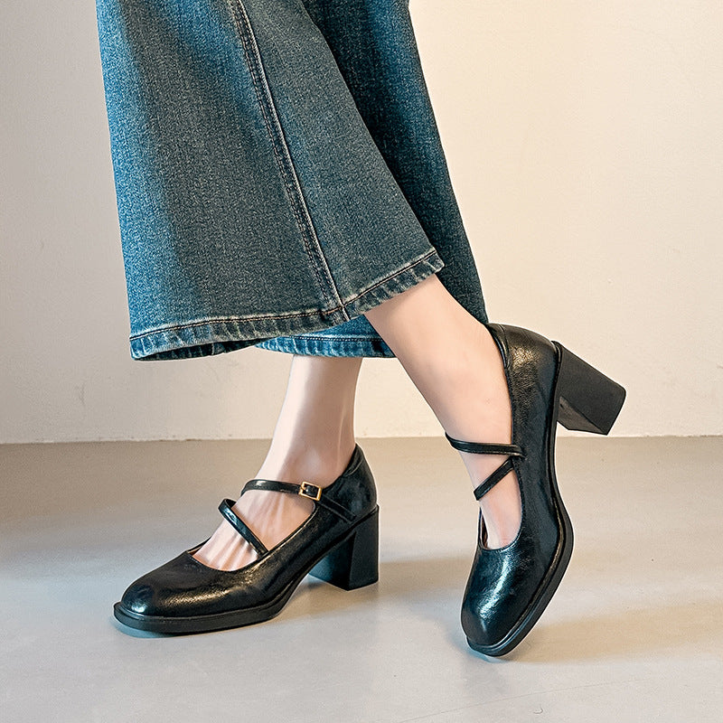 Damen Mary Jane Pumps mit elegantem Riemchen und komfortablem Blockabsatz R&B