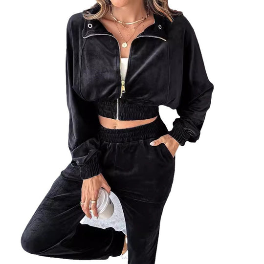 Damen lässiger Sportanzug mit elastischem Bund und Taschen R&B