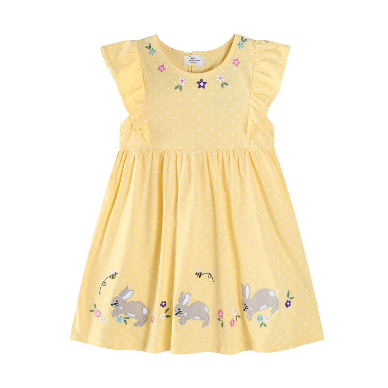 Mädchen Sommerkleid mit verspielten Hasen- und Blumenstickereien R&B