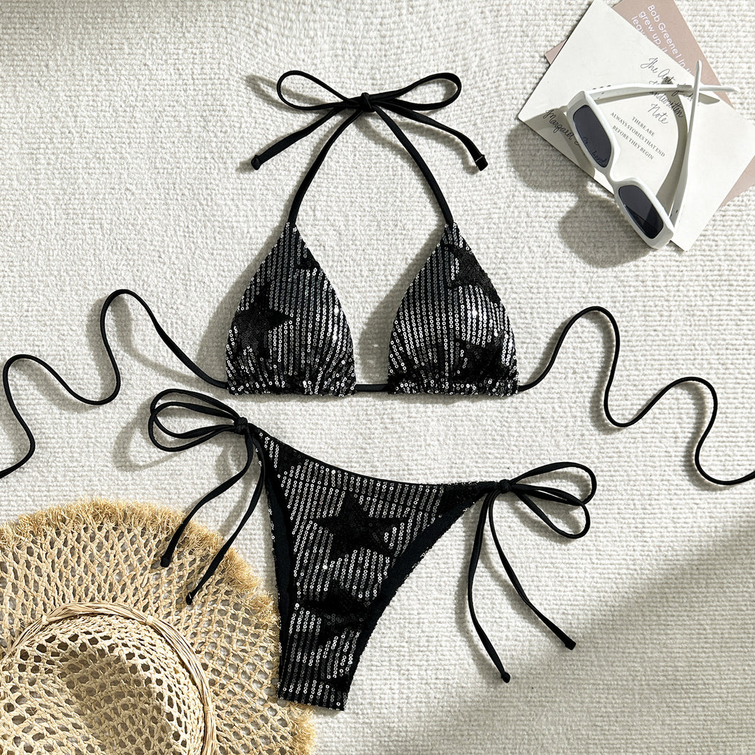Damen Glänzender Sequin-Bikini mit verstellbaren Trägern R&B