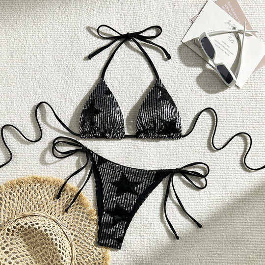 Damen Glänzender Sequin-Bikini mit verstellbaren Trägern R&B