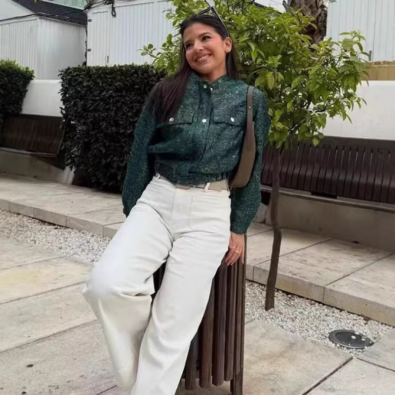 Damen modische kurz geschnittene Denimjacke R&B