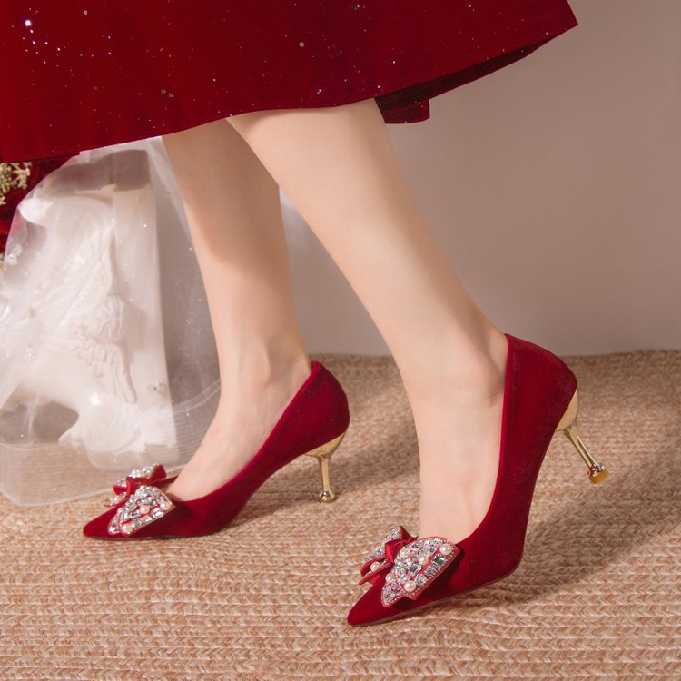 Damen elegante High Heel Pumps mit funkelndem Schleifenakzent R&B