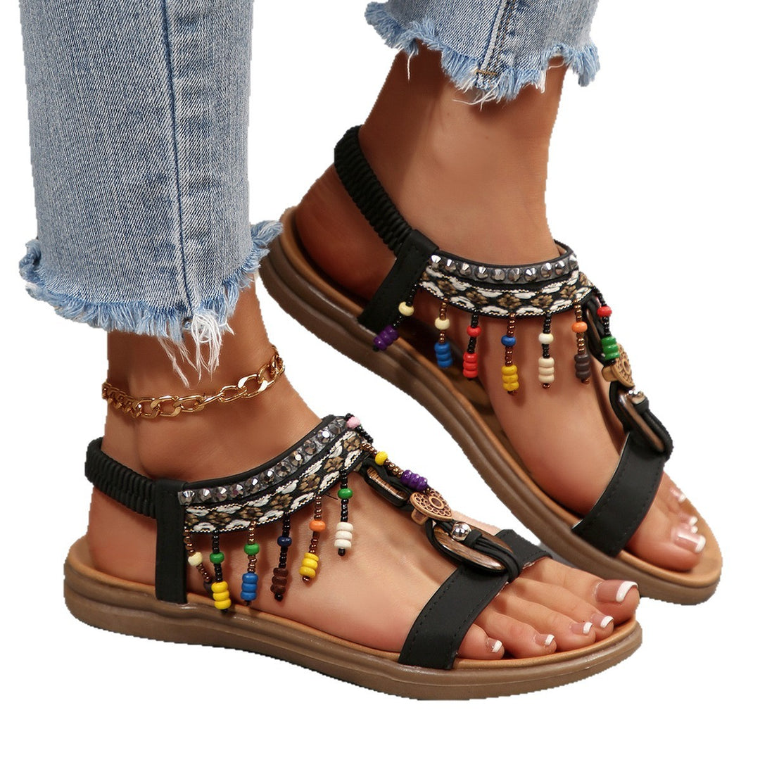 Damen Riemensandalen mit bunten Perlen und komfortablem Fußbett R&B