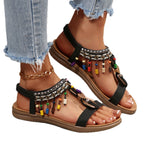 Damen Riemensandalen mit bunten Perlen und komfortablem Fußbett