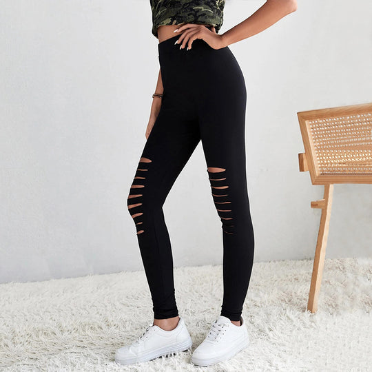 Damen Leggings mit modischen Cut-Outs und hohem Bund R&B